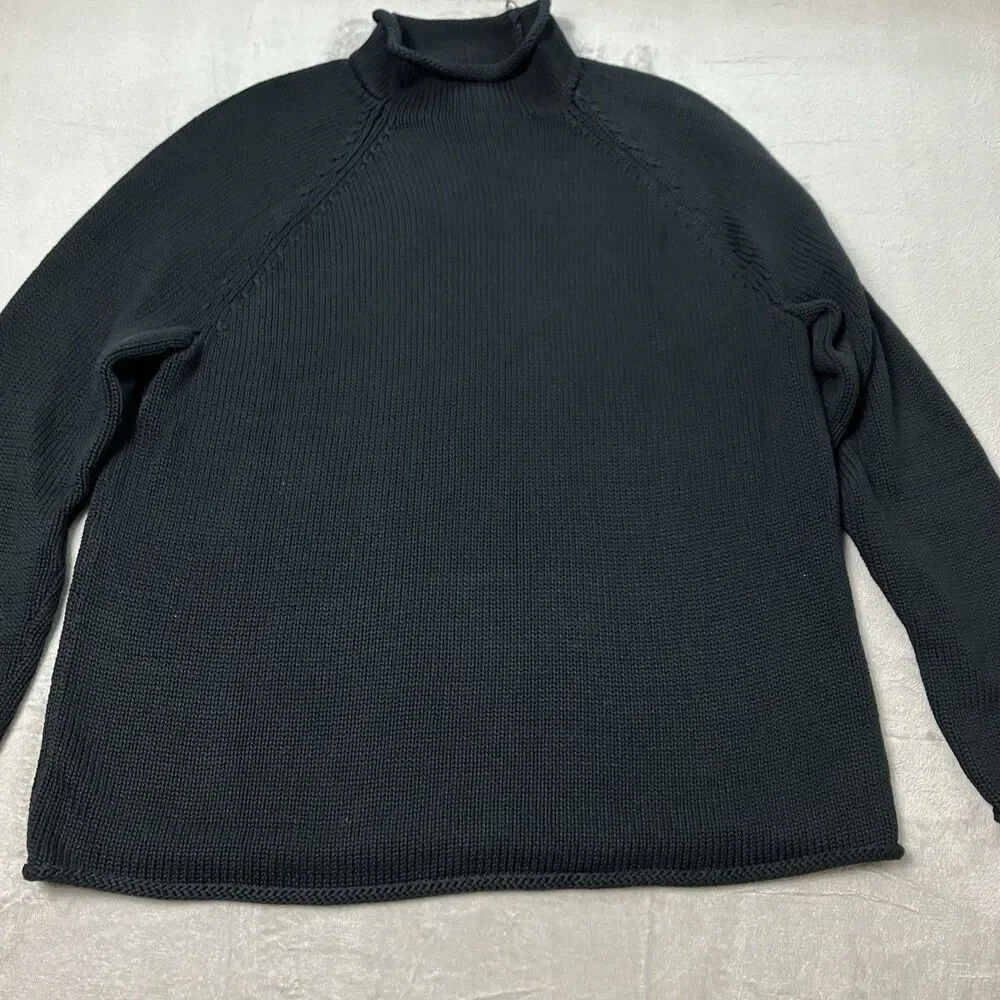 J Crew  1988 Rollneck Sweater Mens L Black Cotton Oarsman 90s Style Preppy BW186